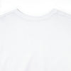 Close up photo of the back of the white t-shirt 