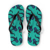 A pair of blue green flip flops